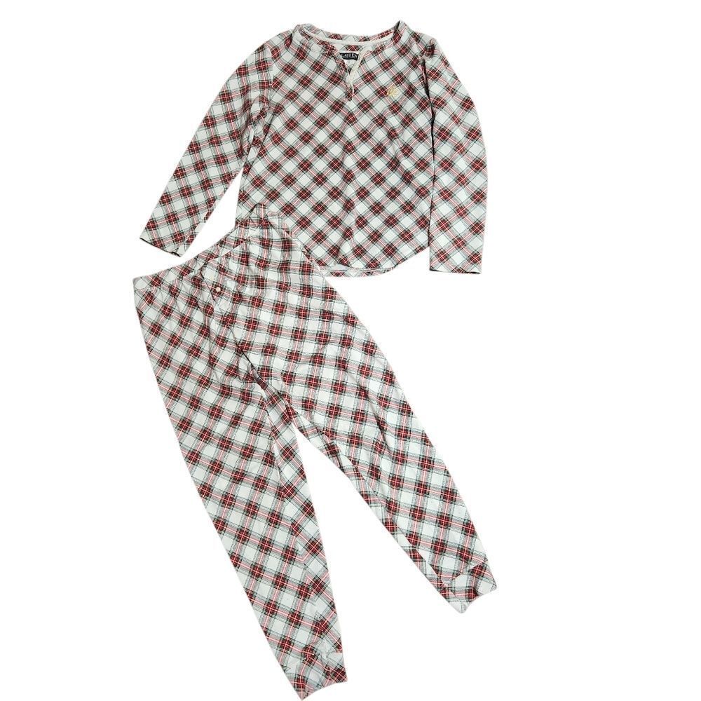 Ralph Lauren Plaid Pajamas Womens Medium Red White Green Tartan 2 Pc Black Label